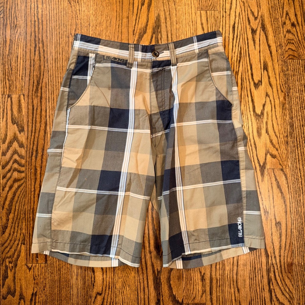 Billabong Built to Thrash Plaid Walk Shorts Size‎ 30 Brown Navy Blue